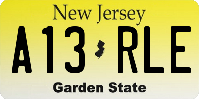 NJ license plate A13RLE