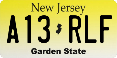 NJ license plate A13RLF