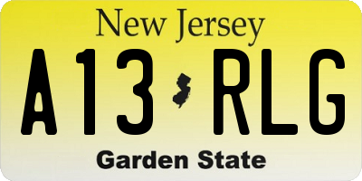 NJ license plate A13RLG