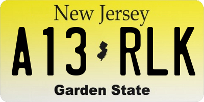 NJ license plate A13RLK
