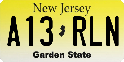 NJ license plate A13RLN