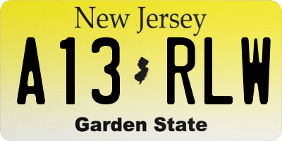 NJ license plate A13RLW