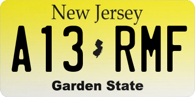 NJ license plate A13RMF