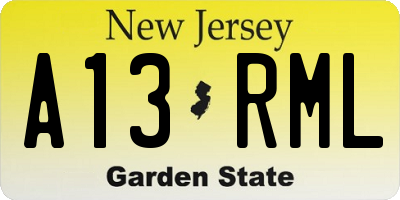 NJ license plate A13RML