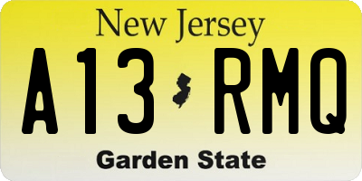 NJ license plate A13RMQ
