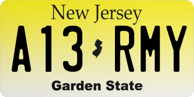 NJ license plate A13RMY
