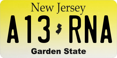 NJ license plate A13RNA