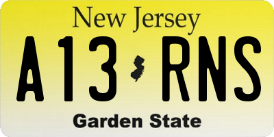 NJ license plate A13RNS
