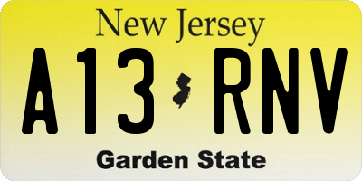 NJ license plate A13RNV