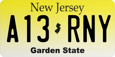 NJ license plate A13RNY