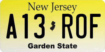 NJ license plate A13ROF