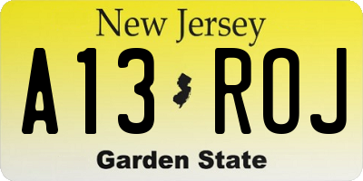 NJ license plate A13ROJ