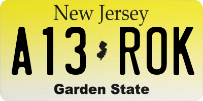 NJ license plate A13ROK