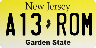 NJ license plate A13ROM