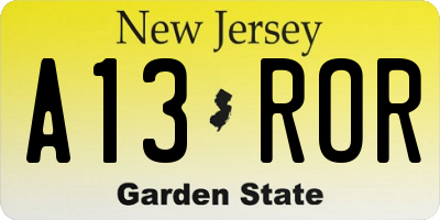 NJ license plate A13ROR