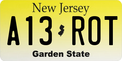 NJ license plate A13ROT