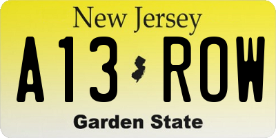 NJ license plate A13ROW