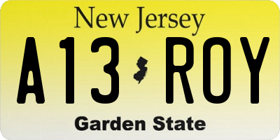 NJ license plate A13ROY