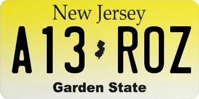 NJ license plate A13ROZ