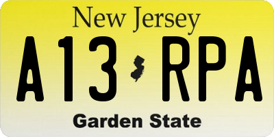 NJ license plate A13RPA