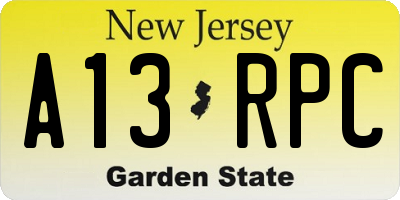 NJ license plate A13RPC