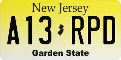 NJ license plate A13RPD