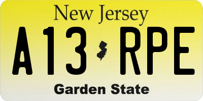 NJ license plate A13RPE