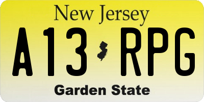 NJ license plate A13RPG
