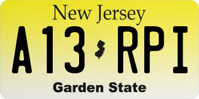 NJ license plate A13RPI