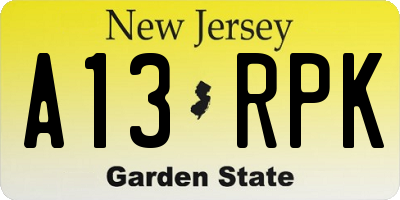 NJ license plate A13RPK