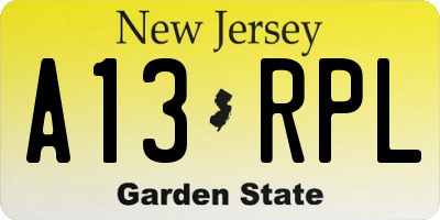 NJ license plate A13RPL