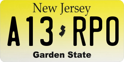 NJ license plate A13RPO