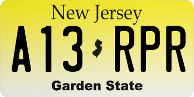 NJ license plate A13RPR