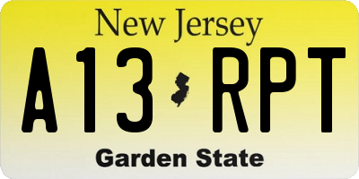NJ license plate A13RPT