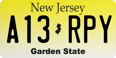 NJ license plate A13RPY