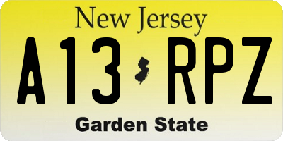 NJ license plate A13RPZ