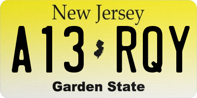 NJ license plate A13RQY