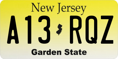 NJ license plate A13RQZ
