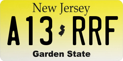 NJ license plate A13RRF
