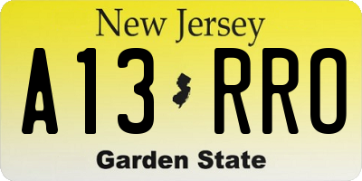 NJ license plate A13RRO