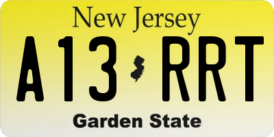 NJ license plate A13RRT