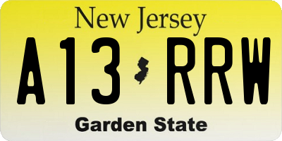 NJ license plate A13RRW
