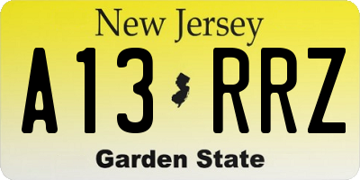 NJ license plate A13RRZ