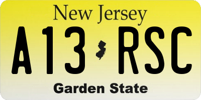 NJ license plate A13RSC