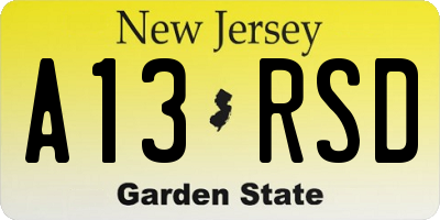 NJ license plate A13RSD