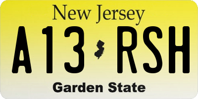 NJ license plate A13RSH