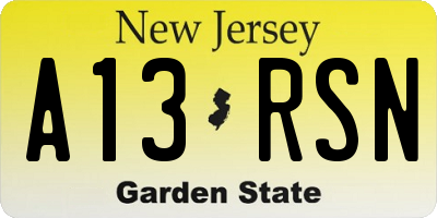 NJ license plate A13RSN