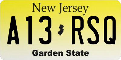 NJ license plate A13RSQ