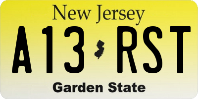 NJ license plate A13RST