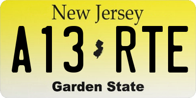 NJ license plate A13RTE